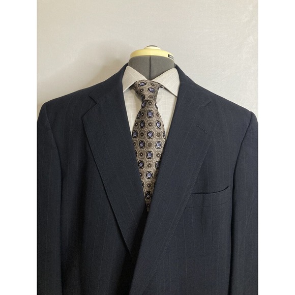 Mens Suit Jacket Blazer Sport Coat 46R 50" Navy Blue Stripe Wool USA Austin Reed - Picture 1 of 12